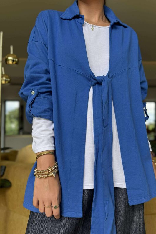 Made in Italy Salt Tie Front Jacket Lapis /3 = ~